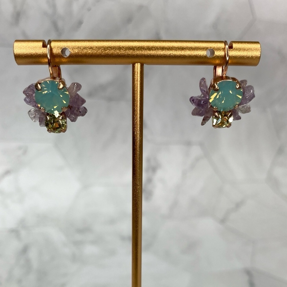 Belladonna Lever Back Earrings Swarovski Crystals & Amethyst New Semi Precious